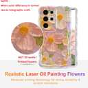 EYZUTAK Case for Samsung Galaxy S24 Ultra, Colorful Retro Oil Painting Flower Laser Glossy Pattern Cute Curly Wave Edge Exquisite Phone Cover Stylish Durable TPU Protective Case for Girls Women - Pink