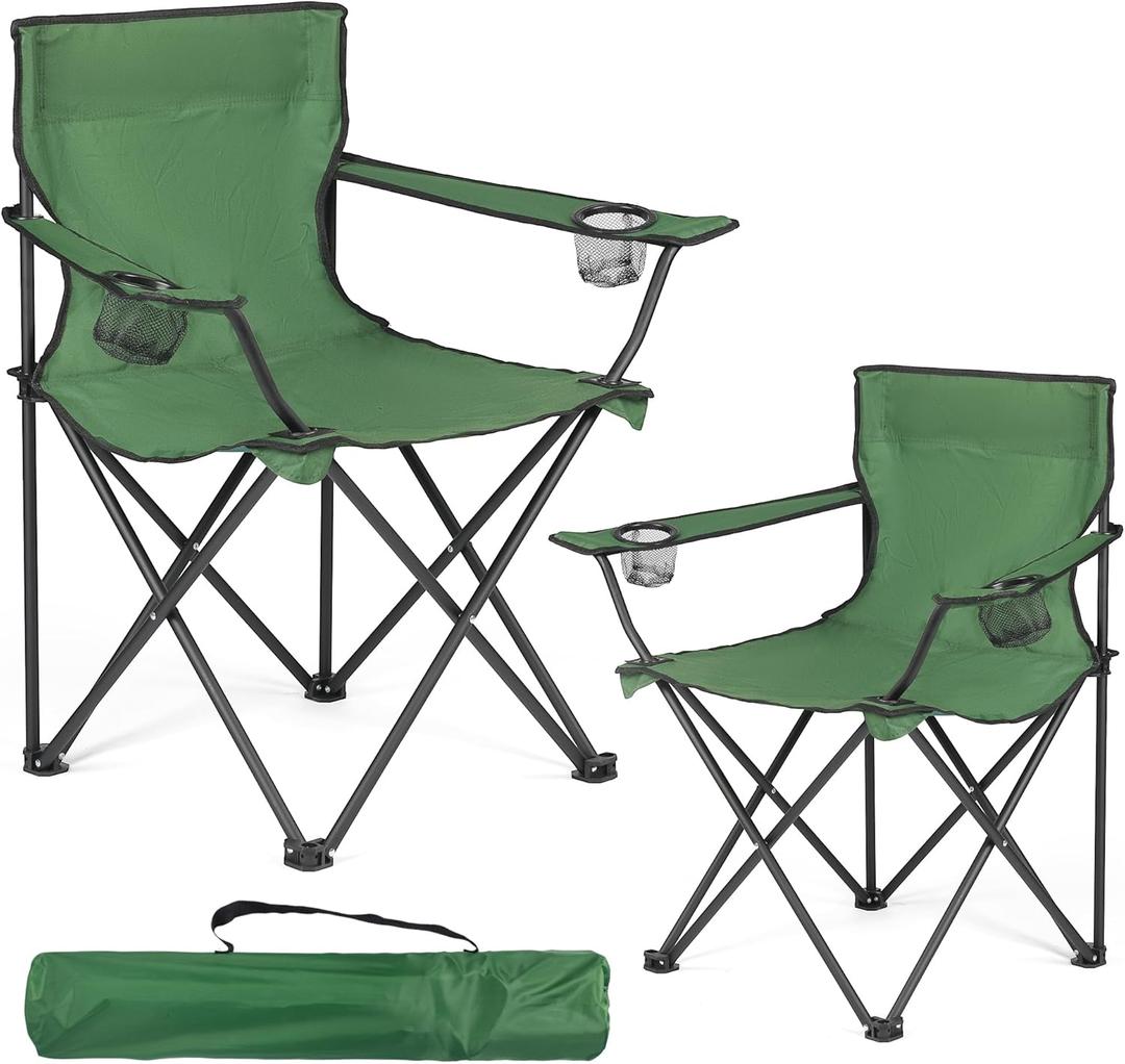 2 Pack Lightweight Camping Chairs, 300LBS Heavy-Duty Portable Folding Chairs with Carry Bag, Compact Design for Camping, Beach, Picnics, and Outdoor Event (Large, Upgraded-dark Green Chairs 2pcs)