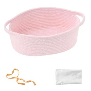 Small Woven Easter Basket with Gift Bag and Ribbon  Empty Burr Basket for Gifts, Baby Shower, & Birthdays  Decorative Rope Storage Organizer for Shelves, 12"x8"x5", Pink