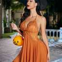 Avidlove Sexy Lingerie for Women Halloween Lace Babydoll Nightgown Halter Chemise V Neck Sleepwear Open Back Nighty Caramel