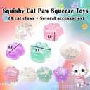 Clear Squishy Cat Paw Toy, Squeeze Animal Paw Toys, Cute Kawaii Squishies Sticky Cat Paw Stress Relief Ball,Jelly Kitty Paw Fidget Toys, Novelty Sensory Toys Suitable for Adults Kids(4 Pcs)
