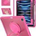 BRAECN iPad Pro 12.9 Case - 6th/5th Gen Shockproof Clear Case with Pencil Holder/Rotate Stand/Shoulder Strap