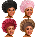Satin Bonnet Hair Bonnet for Sleeping- 4 Pack Large Silk Bonnets for Women with Elastic Soft Band for Hair Care Braids