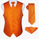 Men's Vest Tie Set Paisley Floral Jacquard Necktie Pocket Square 3PCS Waistcoat for Suit or Tuxedo Wedding Party, Small Size 