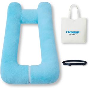 FHSGGP Travel Pillow Upgraded Version of Aircraft Travel Neck Pillow with Storage Bag, Sleep Pillows for Travel by Train, Car, or Plane, Supporting The Head and Body, Travel Pillow for Kids Blue
