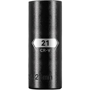 BLACKROBOT 1/2 Inch Drive 6-Point Deep Socket, 21mm Deep Impact Socket, CR-V Steel