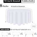 8 Pack White Round Tablecloth 90 Inch White Table Cloth Stain and Wrinkle Resistant Reusable and Washable Polyester Fabric Table Covers for Buffet Wedding Party and Banquet