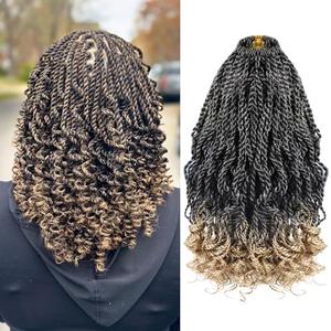 VIOLET Wavy Senegalese Twist Crochet Hair 8 Inch Short Kids Crochet Hair with Curly Ends 8 Packs Small Curly Crochet Hair for Black Women Ombre Crochet Braids 120 Strands Kinky Twist Hair T27