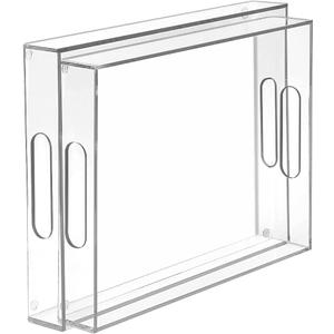 MaxGear Acrylic Decorative Tray Serving Trays with Handles (16 Inches, Set Of 2), Clear Decorative Coffee Table Nesting Trays Ottoman Tray for Food, Tea, Snacks, Drink, Kitchen, Vanity (Large, Modern)