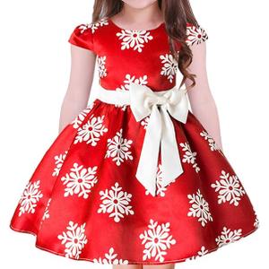 Toddler Baby Girls Christmas Dress Snowflake Print Wedding Formal Birthday Party Dresses with Bowknot Belt, Red 10yrs