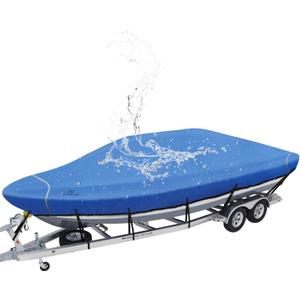 Explore Land 900D Trailerable Waterproof Boat Cover Fits 14'-16'Long Beam Width up to 76" V-Hull Tri-Hull Runabout Fishing Ski Pro-Style Bass Boats, Blue