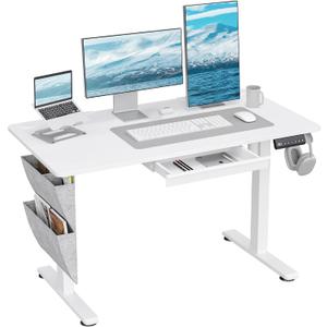 48" x 24" Electric Standing Desk with Drawers, Height Adjustable Sit Stand Desk with 3 Preset Heights Side Hook Storage Pocket Cable Clips Ergonomic Rising Home Office Computer Table, White