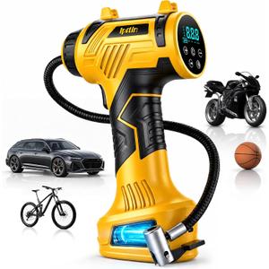 70% 0FF Tire Inflator Portable Air Compressor Built-in Battery, Dual Power | 3*3200 mAh & 12V DC, Auto Shut-Off, Digital Pressure Gauge, Faster Inflation Air Pump for Car Tires Motorcycle Bike Ball Gift