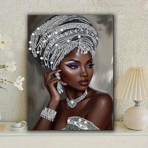 African Woman Diamond Art Kits for Adults,5D Partial DIY Diamond Painting kit for Beginners,Special Shaped Diamond Art,Sparkling gem Art,Diamond Mosaic Embroidery,wall Art Home Decor, 11.81x15.7inch