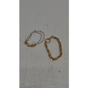 Gold Pearl Bracelet for Women,Layered Chain Link Pearl Stack Bracelet Set for Woman,Herringbone Paperclip Portrait Charming Bracelet Jewelry
