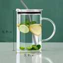 Glass Water Cup with Handle - 32 oz, Clear Mug with Lid and Straw Thick Transparent Mug for Coffee, Milk, Juice, Perfect for Office and Live at Home Use