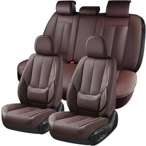 Coverado Car Seat Covers Full Set, Seat Covers for Cars, Car Seat Covers Front Seats and Back, Brown Car Seat Protector Waterproof, Nappa Leather Car Seat Cushion Fit for Most Cars