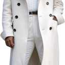 Ebifin Men's Notch Lapel Double Breasted Long Trench Coat Casual Cotton Blend Peacoat (X-Large, White)