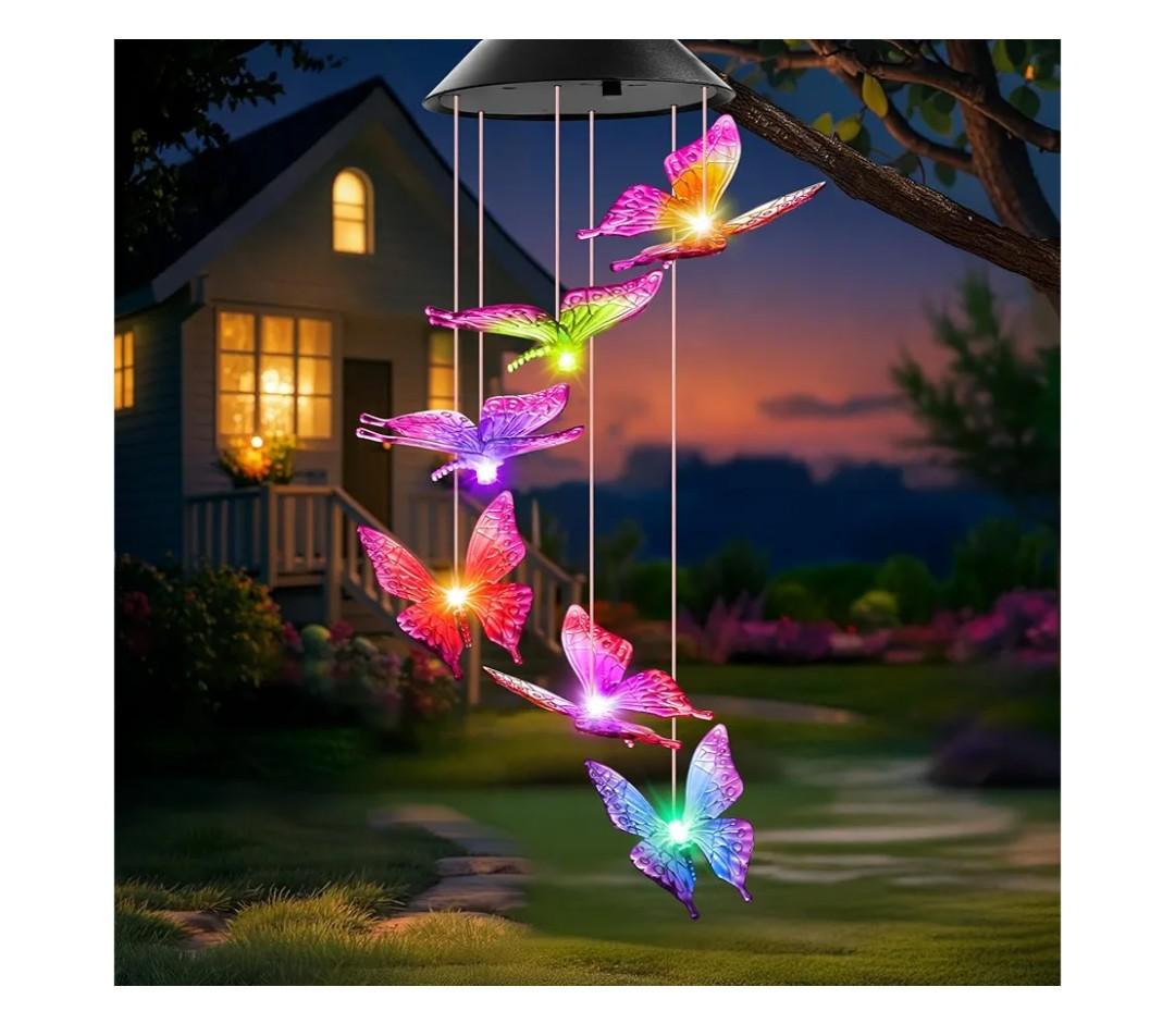 Mom Grandma Nana Gifts for Mothers Day, Birthday Gardening Gifts for Women Wife Sister, Winzwon Solar Lights Outdoor Wind Chimes for Outside Garden Yard Patio Porch Decor Butterfly Decorations