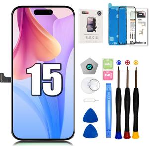 EFAITHFIX for iPhone 15 Screen Replacement 6.1 Inch LCD Screen 3D Touch Display Full HD Digitizer Frame Assembly (A2846, A3089, A3090, A3092) with Repair Tools Kit Screen Protector Waterproof Adhesive