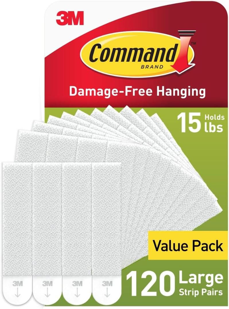 Command 15 lb Large 120 Pairs Picture Hanging Strips (240 Strips), Damage-Free Hangers for Picture Frames, No Tools Required, Great for Home Room Wall Decor, White Adhesive