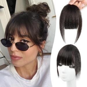 Boymia Clip on Bangs for Women Hair Clip in Bangs 100% Real Human Hair Extensions Wispy Fake Bangs #1B Natural Black Fringe with Temples for Daily Wear Hairpieces