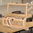 Rattan Decorative Box with Lid, Rectangular Woven with Glass for Display, Set of 2 Wicker for Decor
