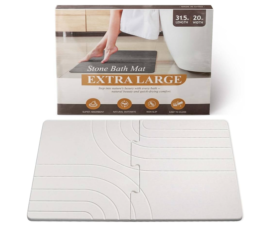 Quick Dry Large Stone Bath Mat for Bathroom, 32" * 20" Water Absorbing Diatomaceous Earth Bath Mat, Non Slip Magic Absorbent Bathroom Floor Shower Mat Diatomite Stone Dying Bathmat, Gray