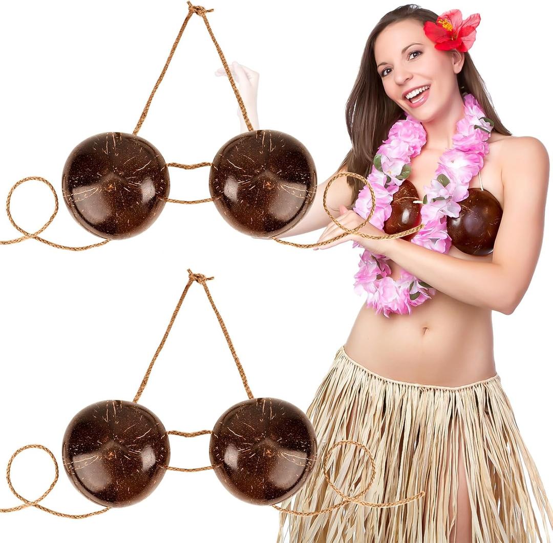 Hawaiian Coconut Bra With Cord - Novelty Shell Bikini Top for Adult Luau Party