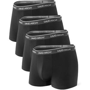 DAVID ARCHY Mens Trunks Underwear Soft Breathable Rayon Made from Bamboo Trunk No Fly Pouch (Large, A, Black-4 Pack)