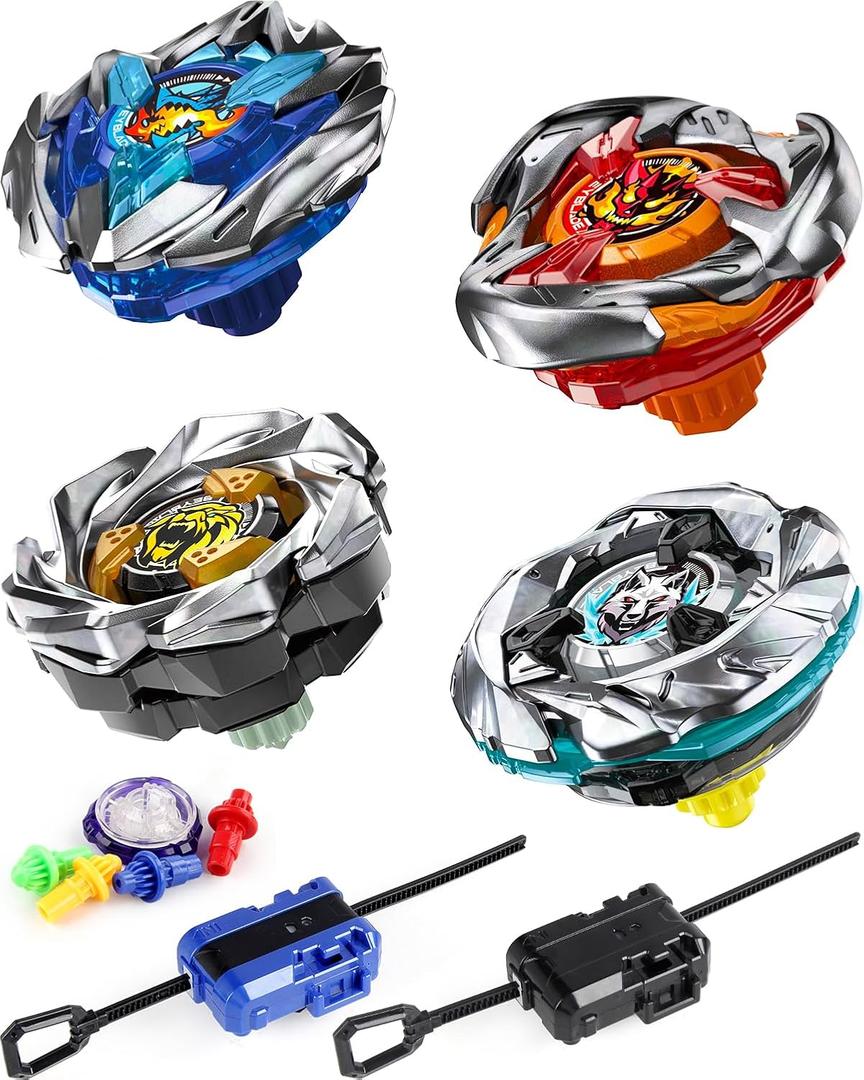 X Battling Top Set, 4 Spinning Tops, 2 Launchers Combat Battling Game, Kids Toys Birthday Gift Ideal for 6+ Years Old Boys