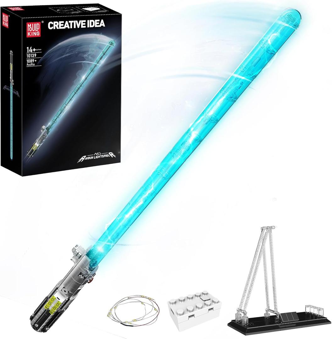Mould King 10139 Lightsaber Building Set, Light Saber with Stand, Rechargeable LED Light Sword for Adult Birthday Thanksgiving Xmas Toys Gift Halloween Cosplay (1089 Pieces)