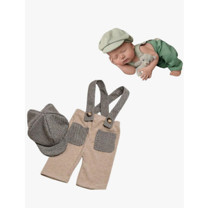 Newborn Boy Photoshoot Outfits Gentleman Romper Suits with Hat Baby Photography Props Newborn Suspender Pants with Beret Newborn Boy Photoshoot Outfits Gentleman Romper Suits with Hat Baby Photography Props Newborn Suspender Pants with Beret