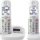 Panasonic Cordless Phone, Easy to Use with Large Display and Big Buttons, Flashing Favorites Key, Built in Flashlight, Call Block, Volume Boost, Talking Caller ID, 2 Cordless Handsets - KX-TGU432W (White)