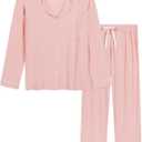 Cherrydew Women Cooling Breathable Pajama Bamboo Viscose Soft Sleepwear Long Sleeve Button Down Loungewear Moisture Wicking (X-Large, Peach)