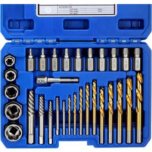 XJX Screw-Extractor Set, Easy Out Bolt Extractor Set Multispline and Spiral Extractor Set | Perfect for Stripped Screws, Studs, Fittings, and Lugs, Left-Hand Drill Bits | 1/8" to 13/32"