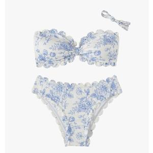 SHENHE Women's 2 Piece Bandeau Bikini Sets Floral Print Scalloped Boho Strapless Swimsuits M SHENHE Women's 2 Piece Bandeau Bikini Sets Floral Print Scalloped Boho Strapless Swimsuits M