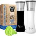 HOME EC Stainless Steel Salt and Pepper Grinder Set of 2 - Adjustable Ceramic Sea Salt Grinder & Pepper Grinder - Glass Salt and Pepper Shakers - Pepper Mill & Salt Mill W/Funnel - Black and White