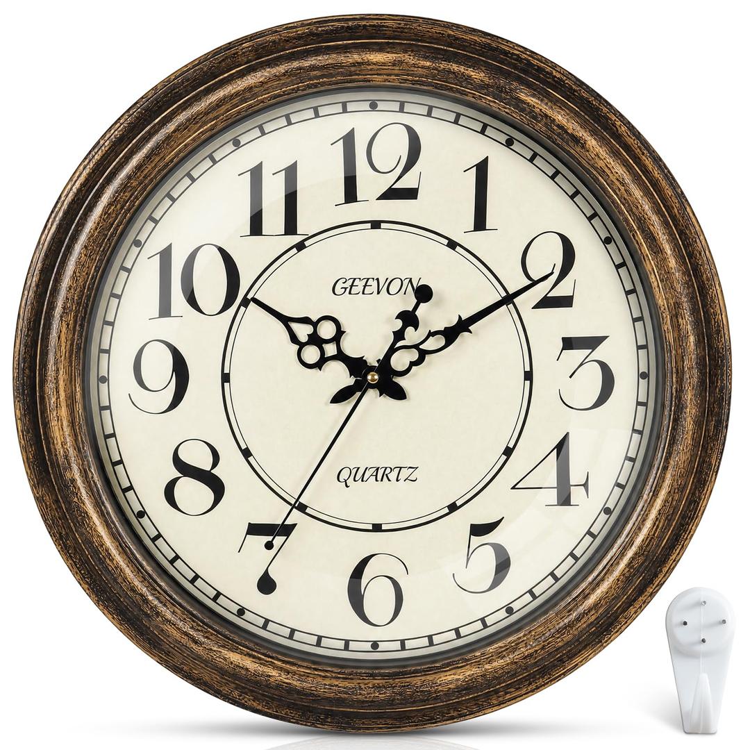 Geevon Vintage Wall Clock, Silent 18" Non Ticking Retro Round Clock Quartz Decorative Battery Operated Wall Clock for Kitchen, Office, Bedroom, Living Room, Classroom, Decor