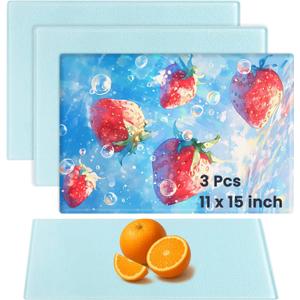 3Pcs 15"x11" Sublimation Cutting Board Blanks, Textured Tempered Glass Cutting Board Blanks, Anti Slip Sublimation Glass Photo Picture Frame for Gifts Kitchen Decor, Individual Package