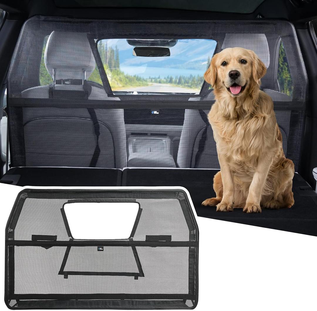 JOYTUTUS 52" Wide Dog Car Barrier with Removable Visual Window, Car Barrier for SUV Escape-Proof, Net for Behind Front Seats, Vehicle Gate for Dog Travel, Ideal for Sedans SUVs Trucks