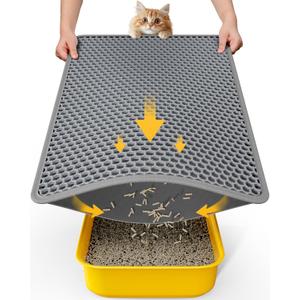 Cat Litter Mat - 23.2'' x 14.6'' Small Litter Trapping Mat, Easy to Clean Litter Box Mat, Waterproof, Urine-Proof, Non-Slip Kitty Litter Mats for Floor, Grey (23.2 x 14.6 Inch)