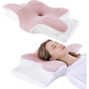 Neck Pillow for Pain Relief, Cooling Cervical Pillow for Sleeping, Contour Orthopedic Memory Foam Pillows for Back Stomach Sleepers (Pink)
