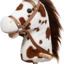 HollyHOME Stick Horse Plush Handcrafted Hobby Horse on a Stick with Wood Wheels Real Pony Neighing and Galloping Sounds for Kids Toddlers Appaloosa 36 Inches (AA Batteries Required), Large
