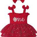 SUNNY PIGGY Baby Girl Clothes Newborn Infant Romper Sleeveless Suspender Dress Summer Outfits Sets with Hat (Red)