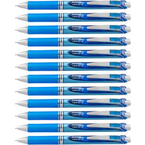Pentel EnerGel RTX Retractable Liquid Gel Pens, Fine Point, 0.5 mm, 54% Recycled, Assorted Barrel Colors, Blue Ink, Pack Of 12 Pens