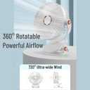 Desk Fan Clip On with Lights USB Rechargeable 2400mAh 5 Level Speed Air Flow Portable Personal Mini Fan 6inch Camping Home Travel Indoor Outdoor (White)