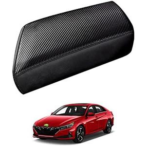 Autorder Center Console Cover for Hyundai Elantra 2021-2025 2026 Accessories Carbon Fiber Armrest Cover Anti-Scratch Leather Armrest Protector (Automatic Brake Only, Not for Handbrake)