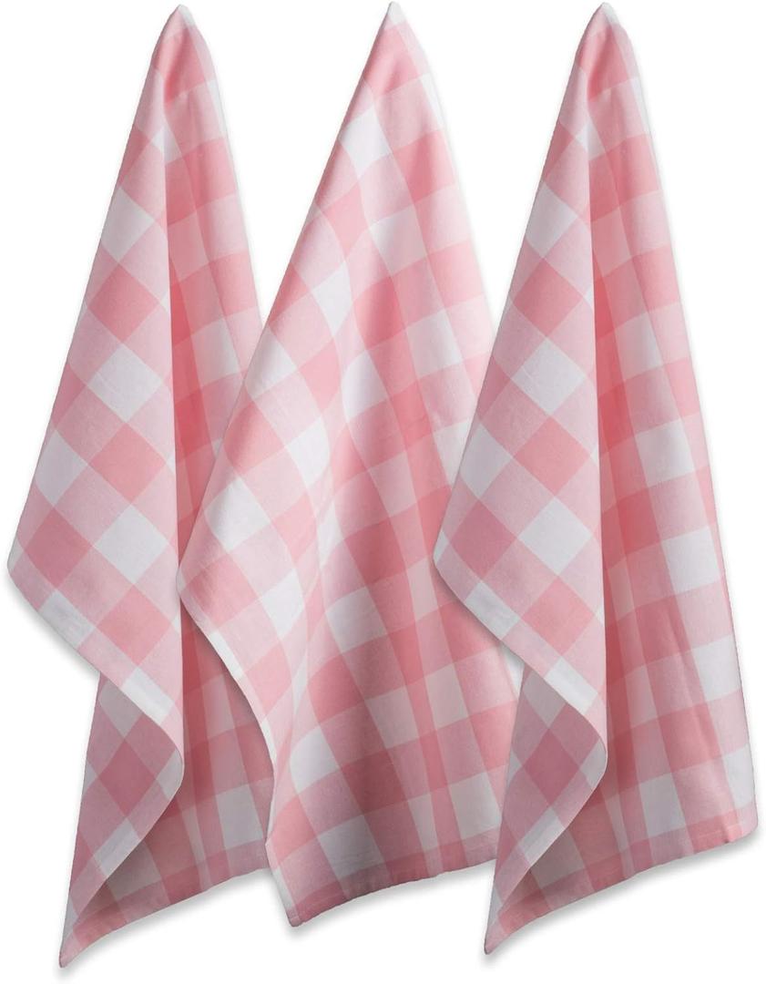 DII Buffalo Check Kitchen Collection, Classic Farmhouse Dishtowel Set, 20x30, Pink &White, 3 Piece