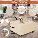 NeColorLife Square Ottoman Cover Waterproof Ottoman Slipcover Thick Storage Footrest Stool Covers Furniture Protector for Pets(X-Large Size, Khaki)